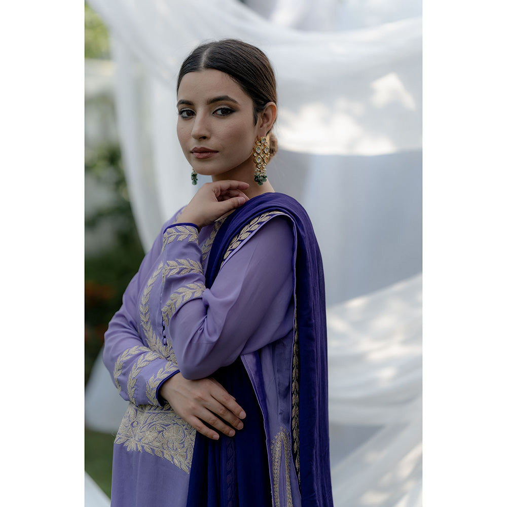 Daljit Sudan Purple Crepe Silver Tilla Suit (Set of 3)