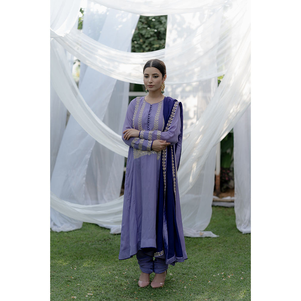 Daljit Sudan Purple Crepe Silver Tilla Suit (Set of 3)