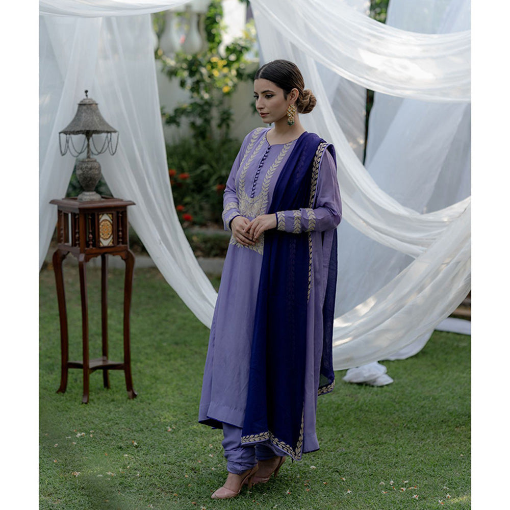 Daljit Sudan Purple Crepe Silver Tilla Suit (Set of 3)