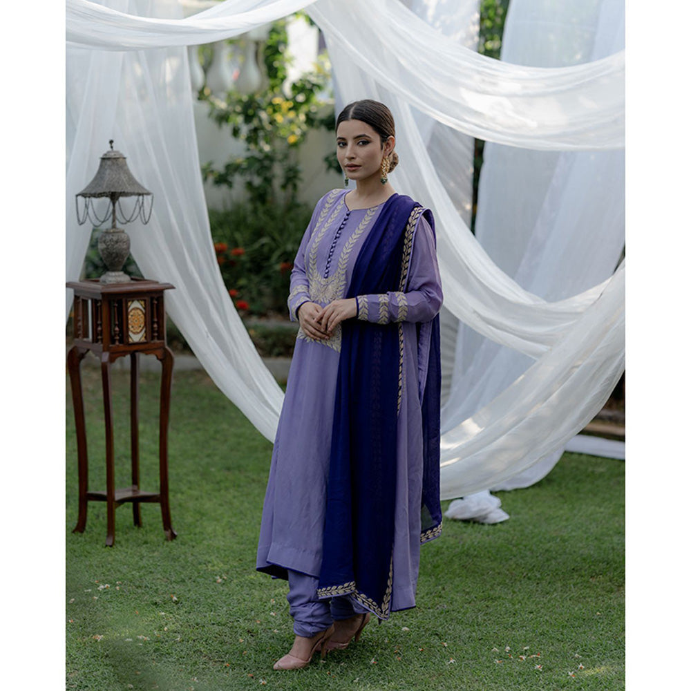 Daljit Sudan Purple Crepe Silver Tilla Suit (Set of 3)