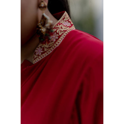 Daljit Sudan Magenta Crepe Zari Theard Kurta (Set of 2)