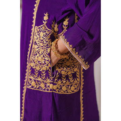 Daljit Sudan Purple Crepe Tilla Kurta (Set of 2)
