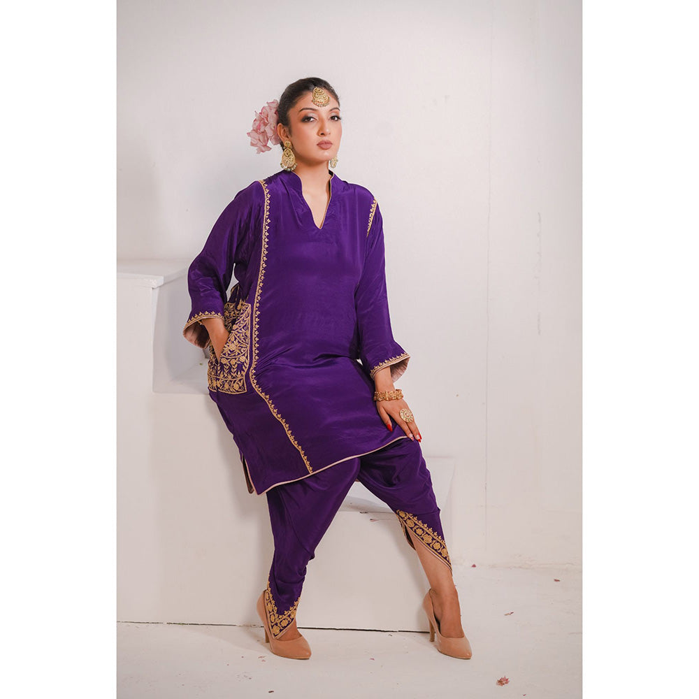 Daljit Sudan Purple Crepe Tilla Kurta (Set of 2)