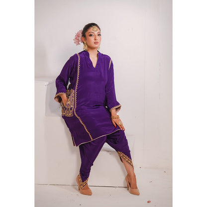 Daljit Sudan Purple Crepe Tilla Kurta (Set of 2)