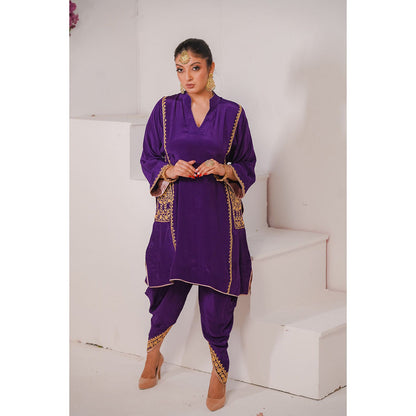 Daljit Sudan Purple Crepe Tilla Kurta (Set of 2)