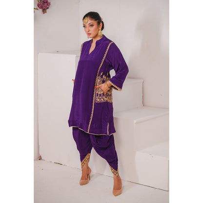 Daljit Sudan Purple Crepe Tilla Kurta (Set of 2)
