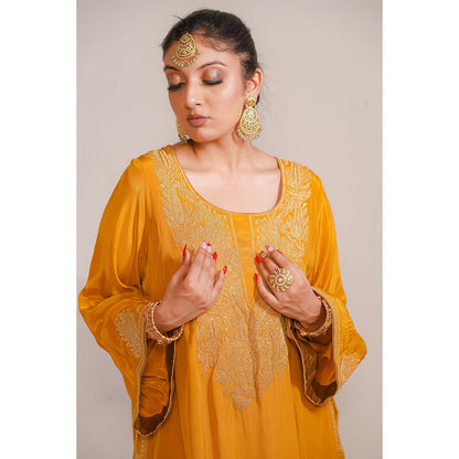 Daljit Sudan Mustard Crepe Tilla Kurta (Set of 2)