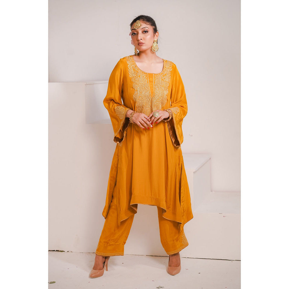 Daljit Sudan Mustard Crepe Tilla Kurta (Set of 2)