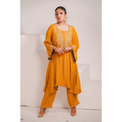 Daljit Sudan Mustard Crepe Tilla Kurta (Set of 2)