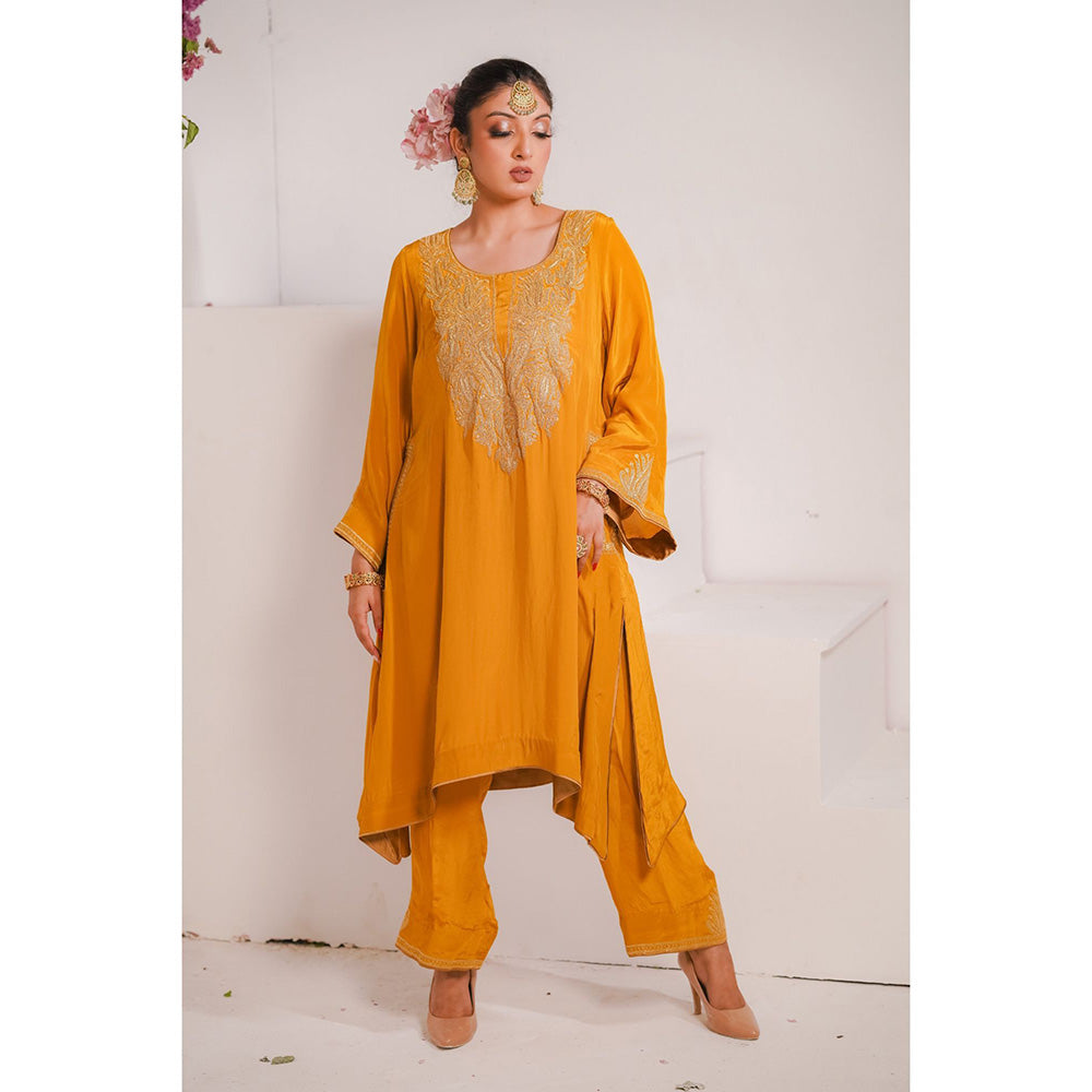 Daljit Sudan Mustard Crepe Tilla Kurta (Set of 2)