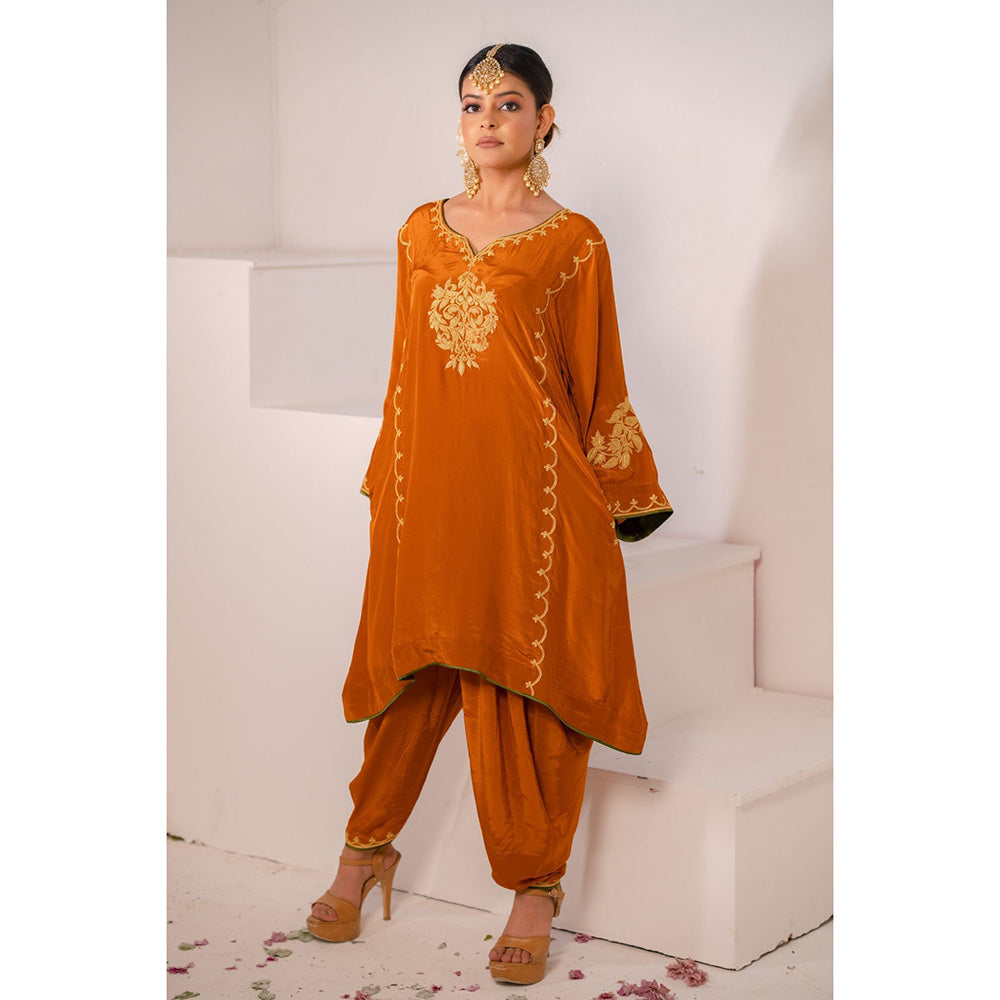 Daljit Sudan Rust Orange Crepe Tilla Kurta (Set of 2)