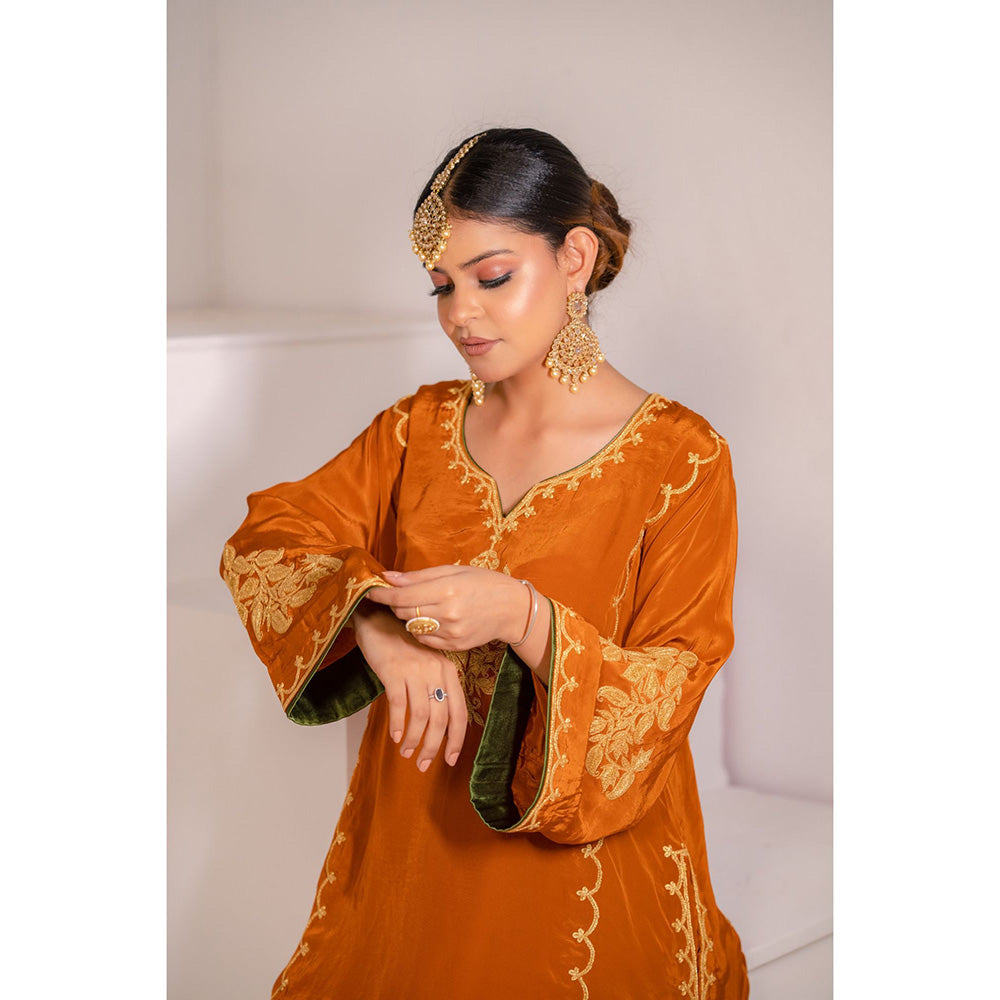 Daljit Sudan Rust Orange Crepe Tilla Kurta (Set of 2)