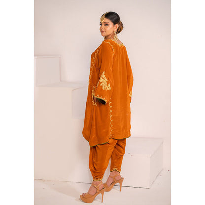 Daljit Sudan Rust Orange Crepe Tilla Kurta (Set of 2)