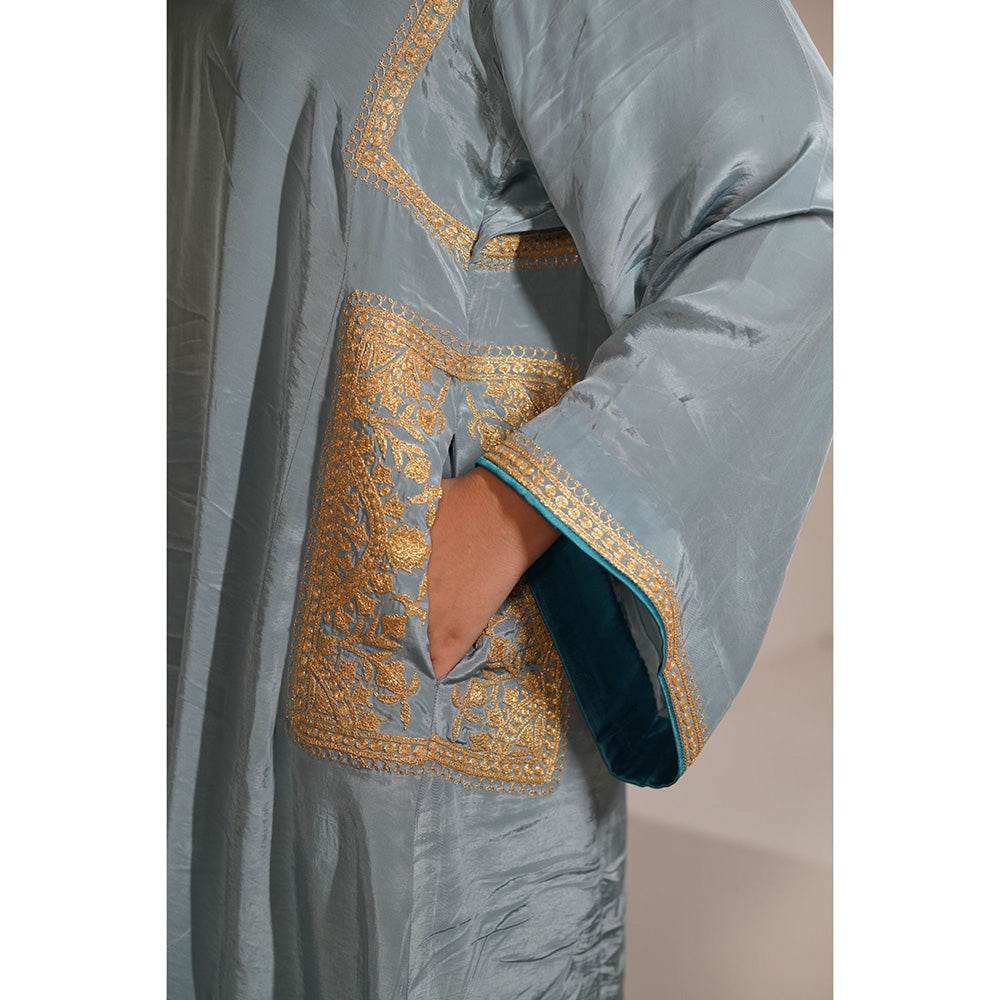 Daljit Sudan Blue Grey Crepe Tilla Kurta (Set of 2)