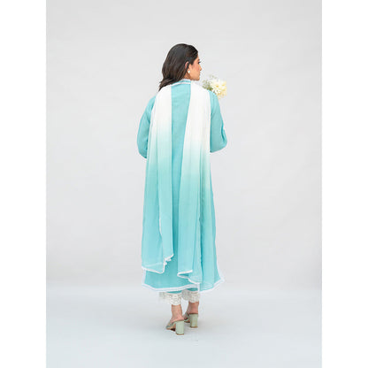 Daljit Sudan Aqua Blue Linen Kurta with Pant and Dupatta (Set of 3)