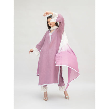 Daljit Sudan Lavender Linen Kurta with Pant and Dupatta (Set of 3)