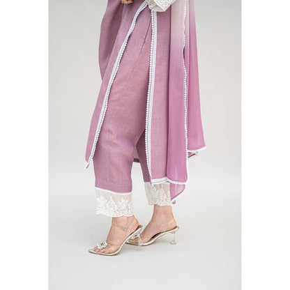 Daljit Sudan Lavender Linen Kurta with Pant and Dupatta (Set of 3)