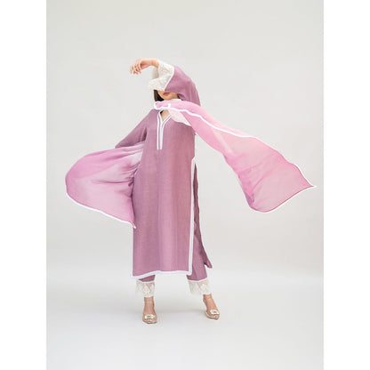 Daljit Sudan Lavender Linen Kurta with Pant and Dupatta (Set of 3)