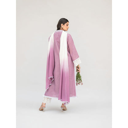 Daljit Sudan Lavender Linen Kurta with Pant and Dupatta (Set of 3)