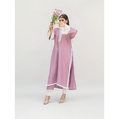 Daljit Sudan Lavender Linen Kurta with Pant and Dupatta (Set of 3)