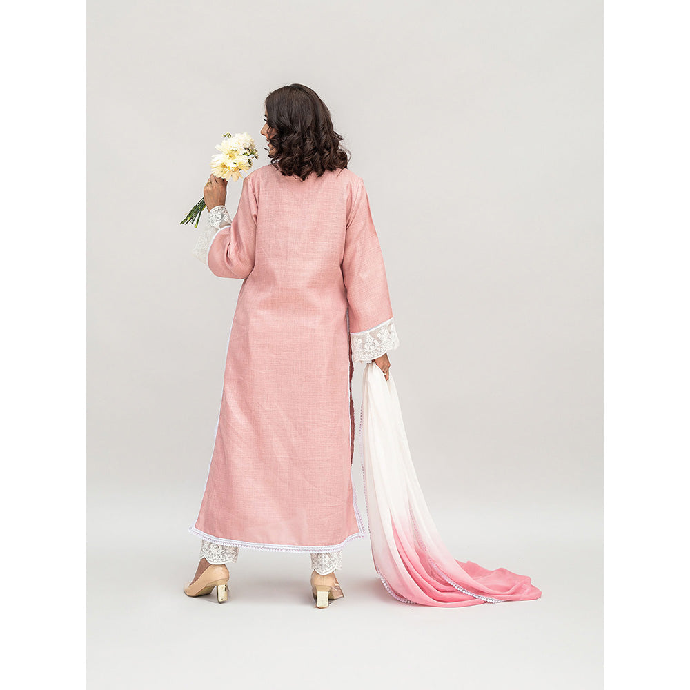 Daljit Sudan Pink Linen Kurta with Pant and Dupatta (Set of 3)