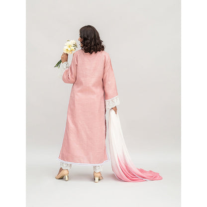 Daljit Sudan Pink Linen Kurta with Pant and Dupatta (Set of 3)