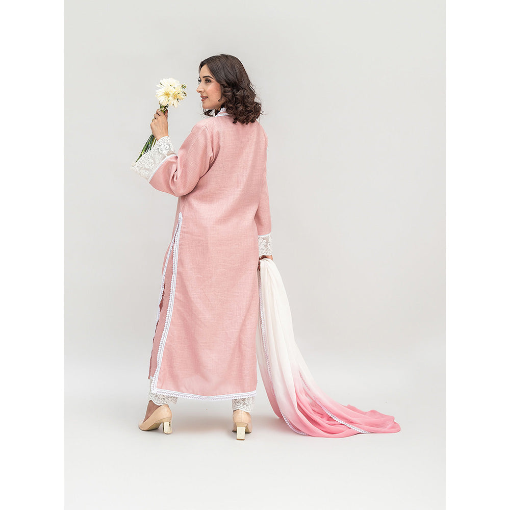 Daljit Sudan Pink Linen Kurta with Pant and Dupatta (Set of 3)