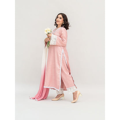 Daljit Sudan Pink Linen Kurta with Pant and Dupatta (Set of 3)