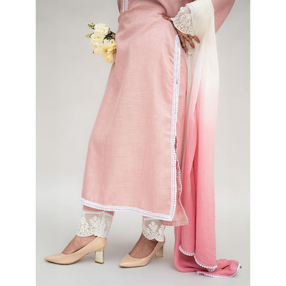 Daljit Sudan Pink Linen Kurta with Pant and Dupatta (Set of 3)