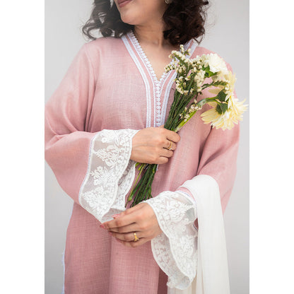 Daljit Sudan Pink Linen Kurta with Pant and Dupatta (Set of 3)