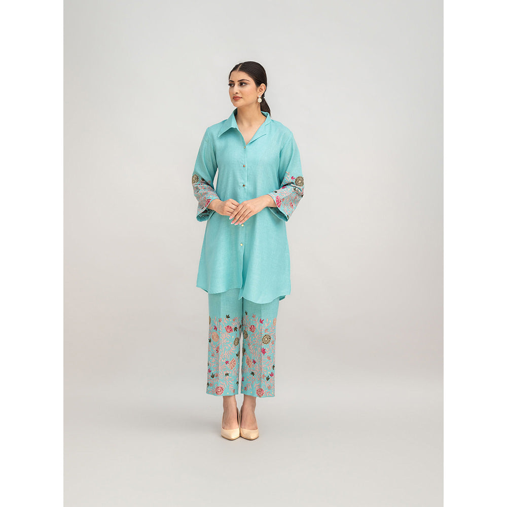 Daljit Sudan Aqua Blue Linen Co-Ord (Set of 2)