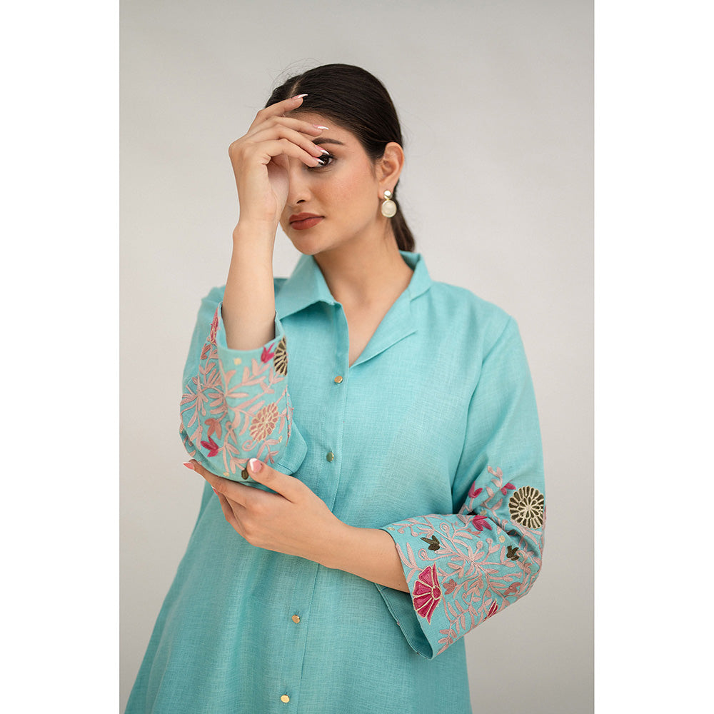Daljit Sudan Aqua Blue Linen Co-Ord (Set of 2)