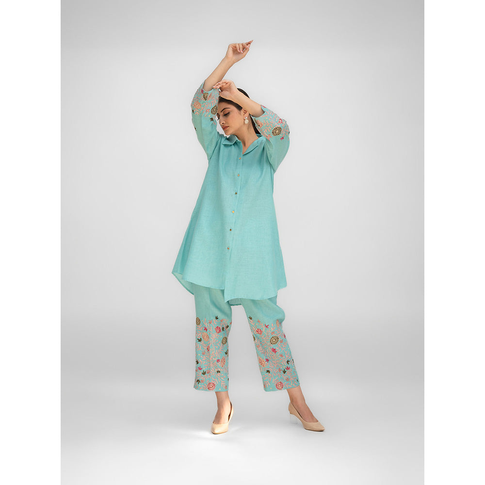 Daljit Sudan Aqua Blue Linen Co-Ord (Set of 2)