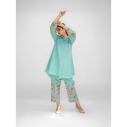 Daljit Sudan Aqua Blue Linen Co-Ord (Set of 2)