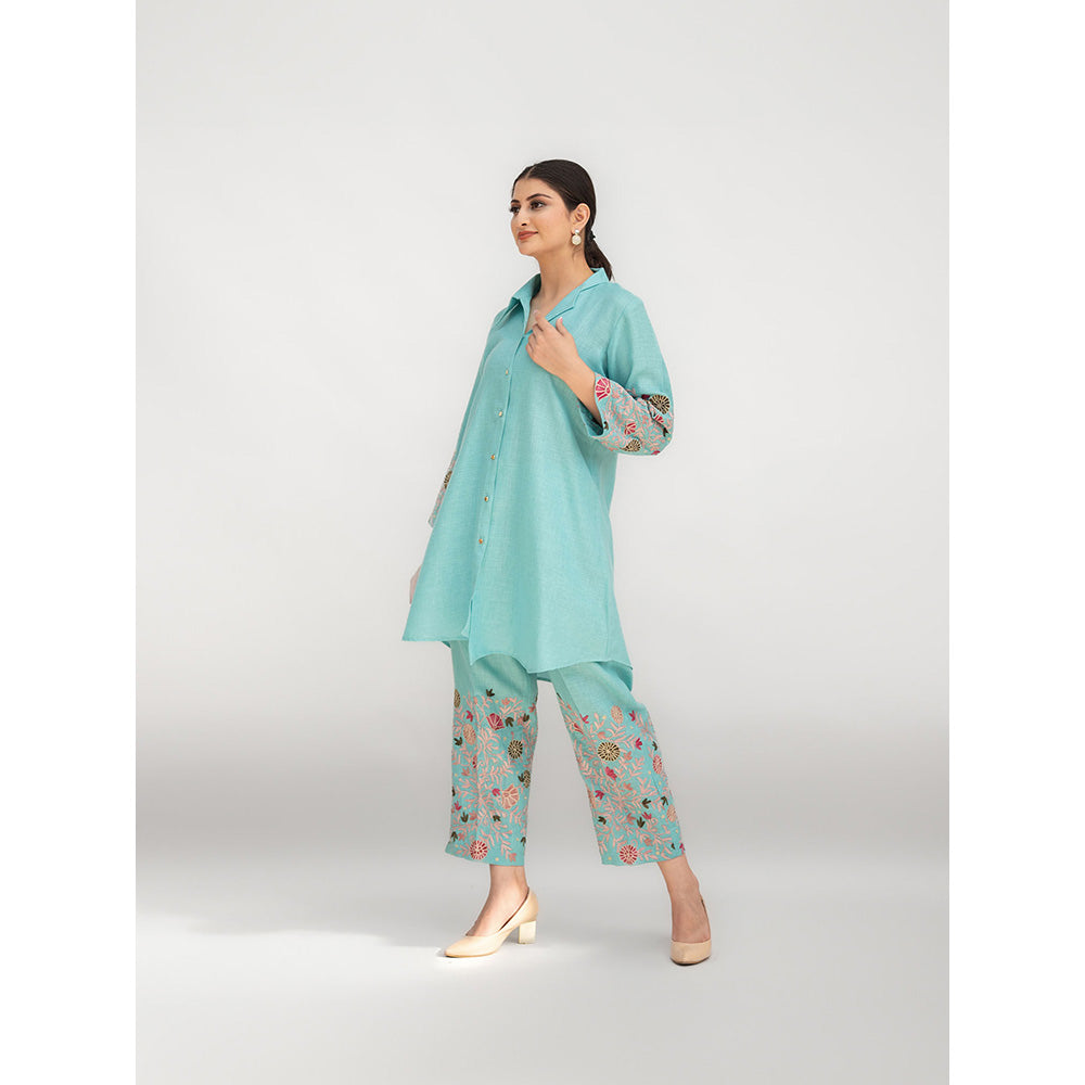 Daljit Sudan Aqua Blue Linen Co-Ord (Set of 2)