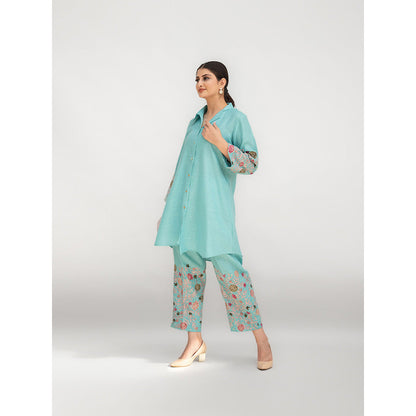Daljit Sudan Aqua Blue Linen Co-Ord (Set of 2)