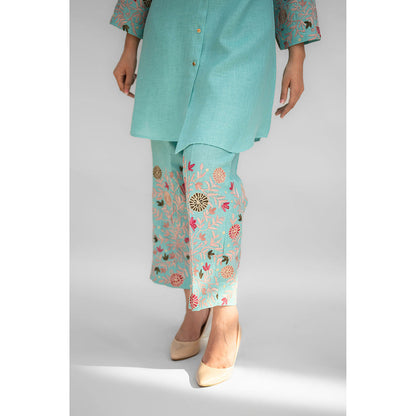 Daljit Sudan Aqua Blue Linen Co-Ord (Set of 2)