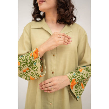 Daljit Sudan Fern Green Matka Cotton Co-Ord (Set of 2)