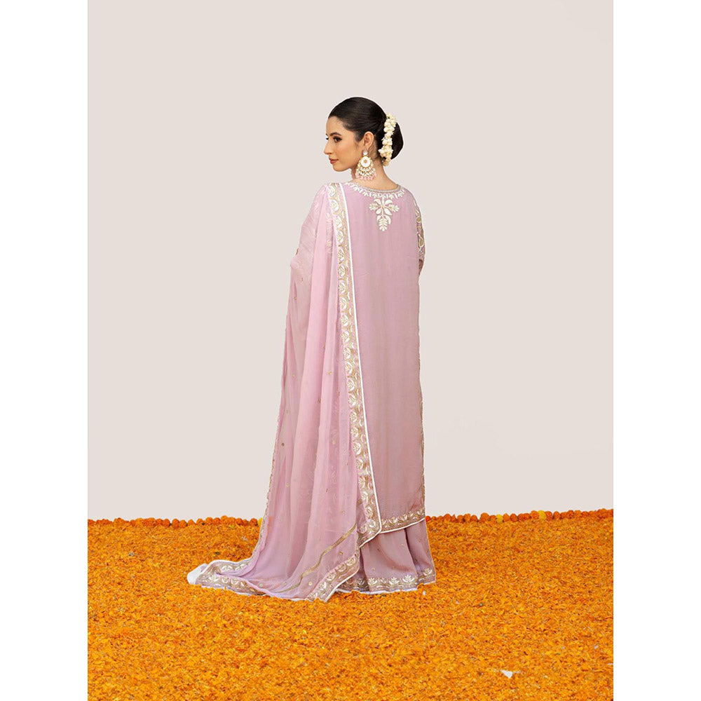 Daljit Sudan Light Pink Crepe Aari Kurta with Palazzo and Dupatta (Set of 3)