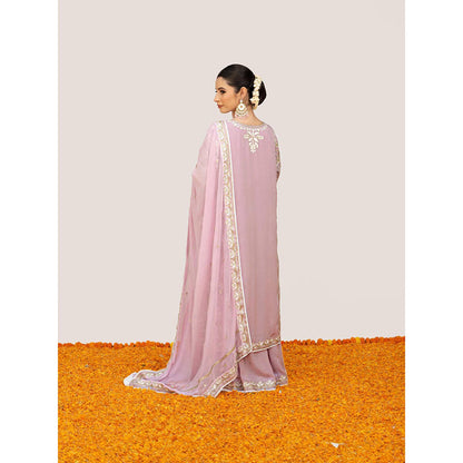 Daljit Sudan Light Pink Crepe Aari Kurta with Palazzo and Dupatta (Set of 3)