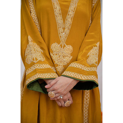 Daljit Sudan Mustard Crepe Tilla Kurta with Pant (Set of 2)