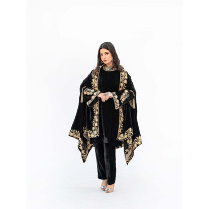 Daljit Sudan Black Velvet Cape with Kurta and Pant (Set of 3)