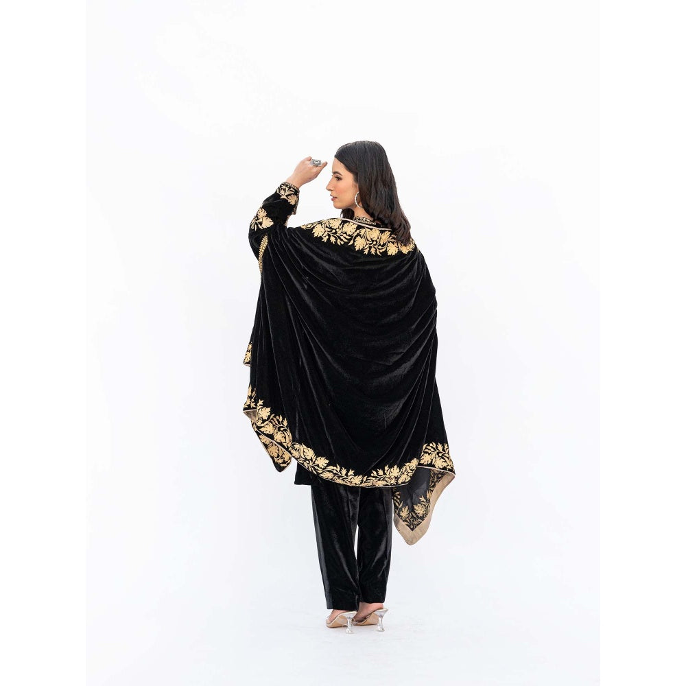 Daljit Sudan Black Velvet Cape with Kurta and Pant (Set of 3)