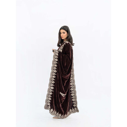 Daljit Sudan Brown Velvet Cutwork Cape with Kurta and Dupatta (Set of 3)