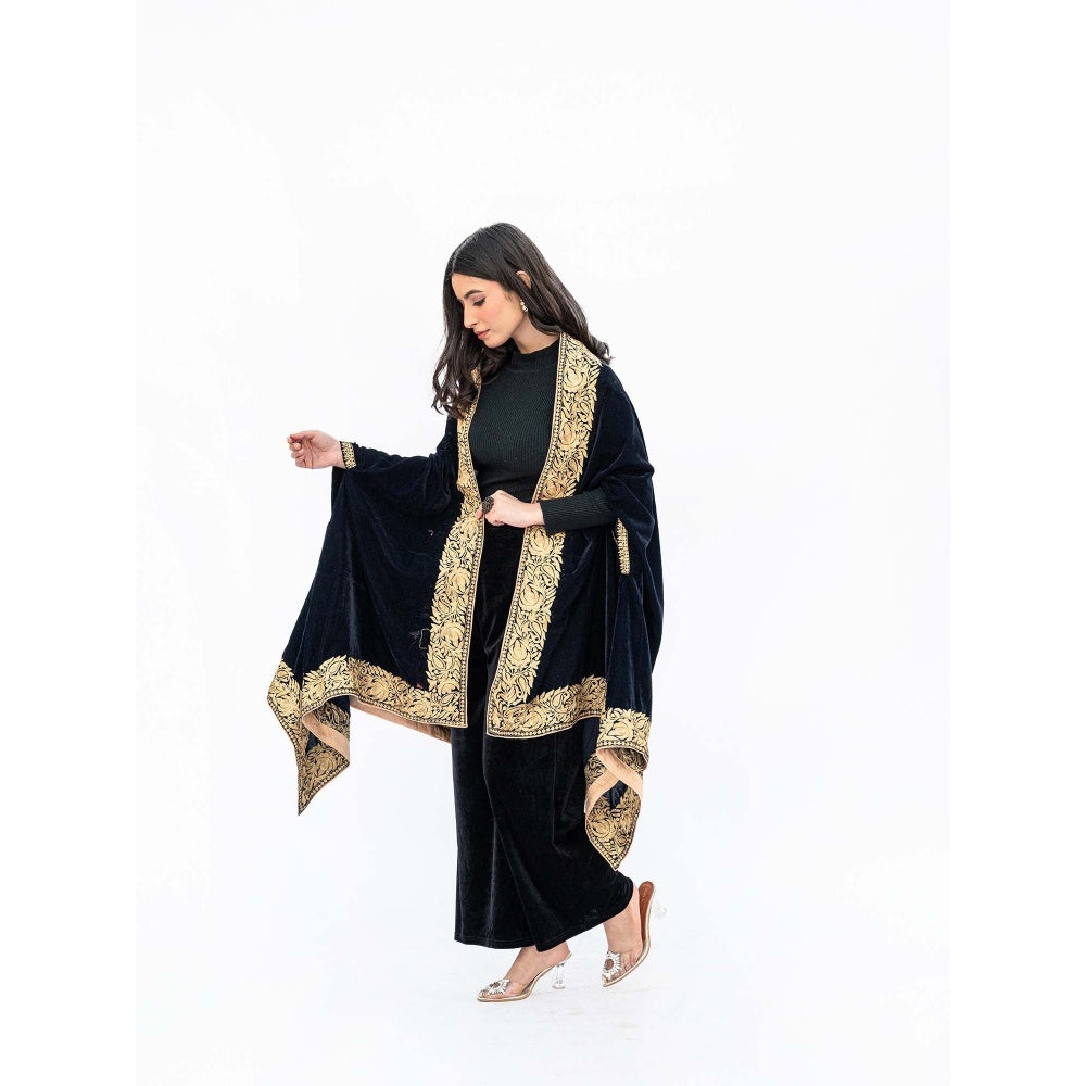 Daljit Sudan Navy Blue Velvet Cape