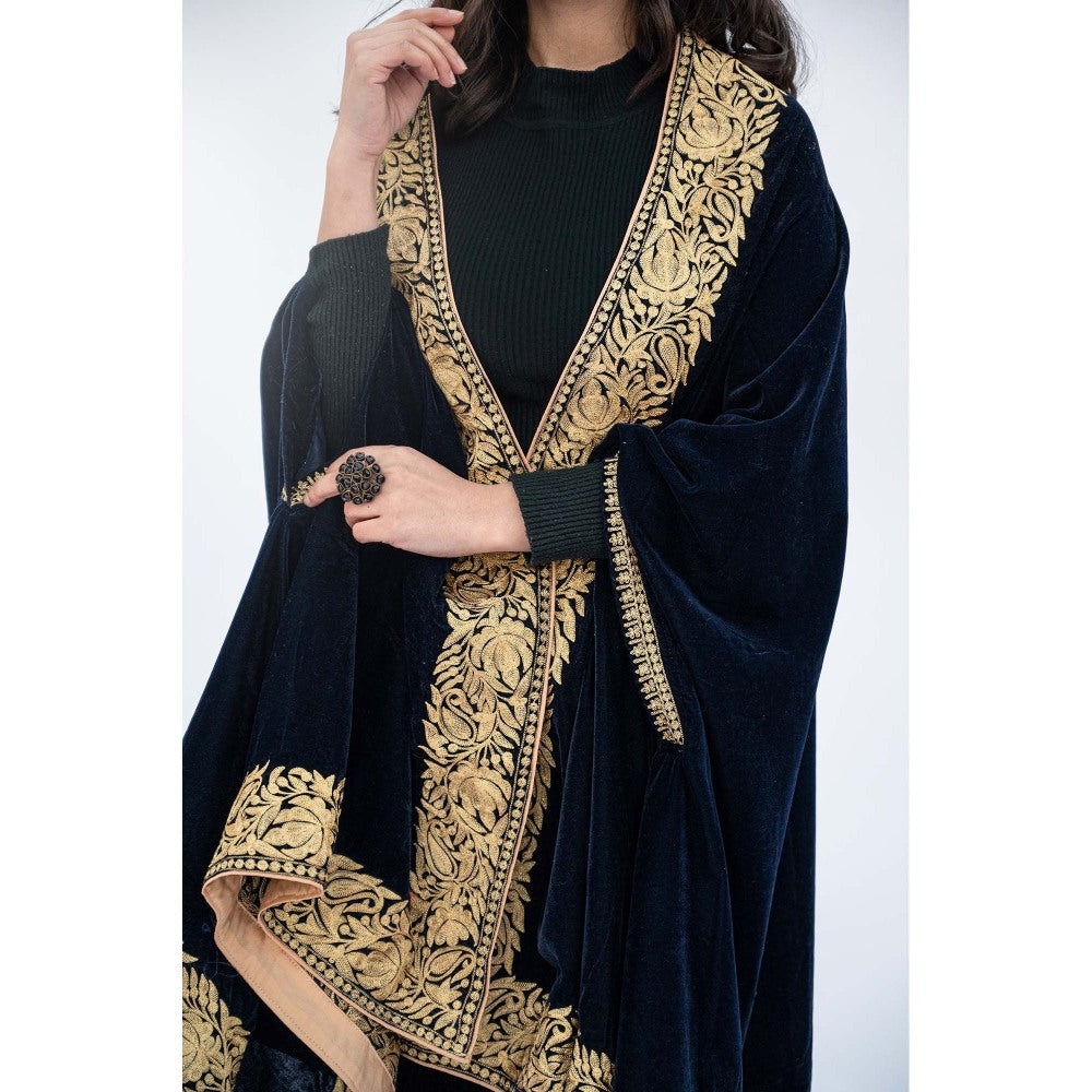 Daljit Sudan Navy Blue Velvet Cape