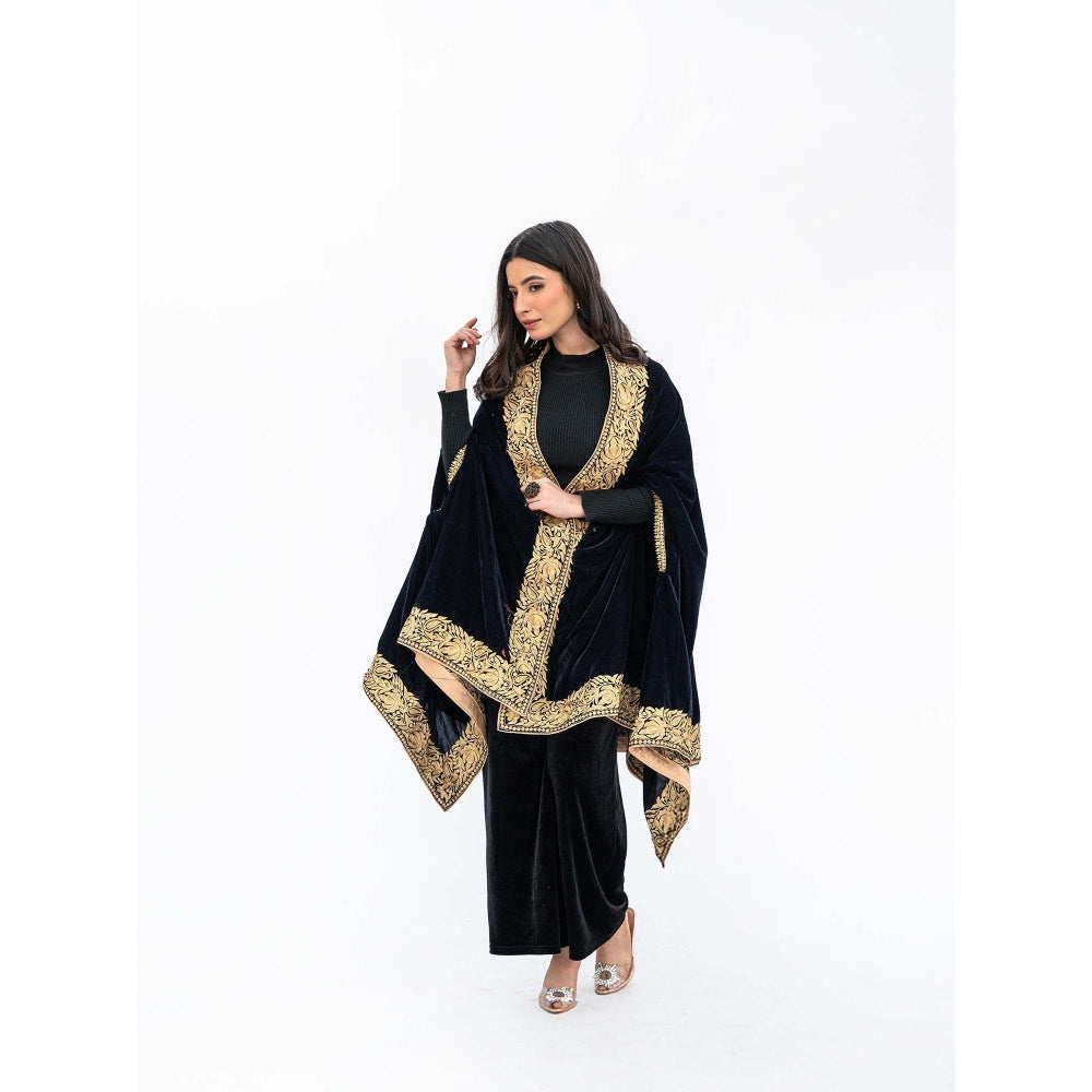 Daljit Sudan Navy Blue Velvet Cape