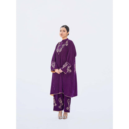 Daljit Sudan Purple Velvet Phiran Kurta with Salwar (Set of 2)