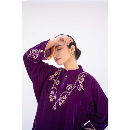 Daljit Sudan Purple Velvet Phiran Kurta with Salwar (Set of 2)