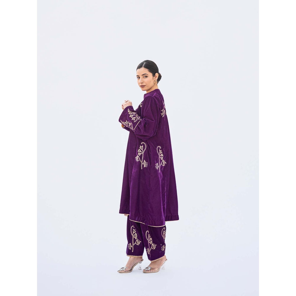 Daljit Sudan Purple Velvet Phiran Kurta with Salwar (Set of 2)